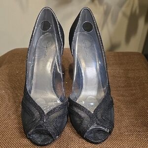 Adrianna Papell Black Mesh Peep-Toe Heels